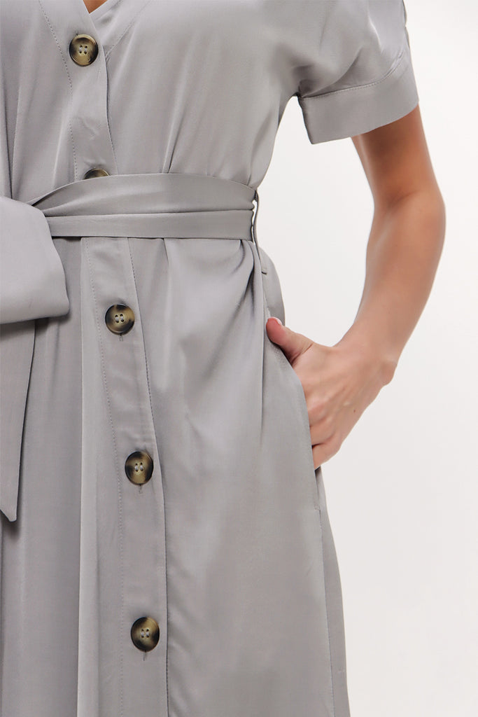 Gray Asymmetric fly midi dress 92764