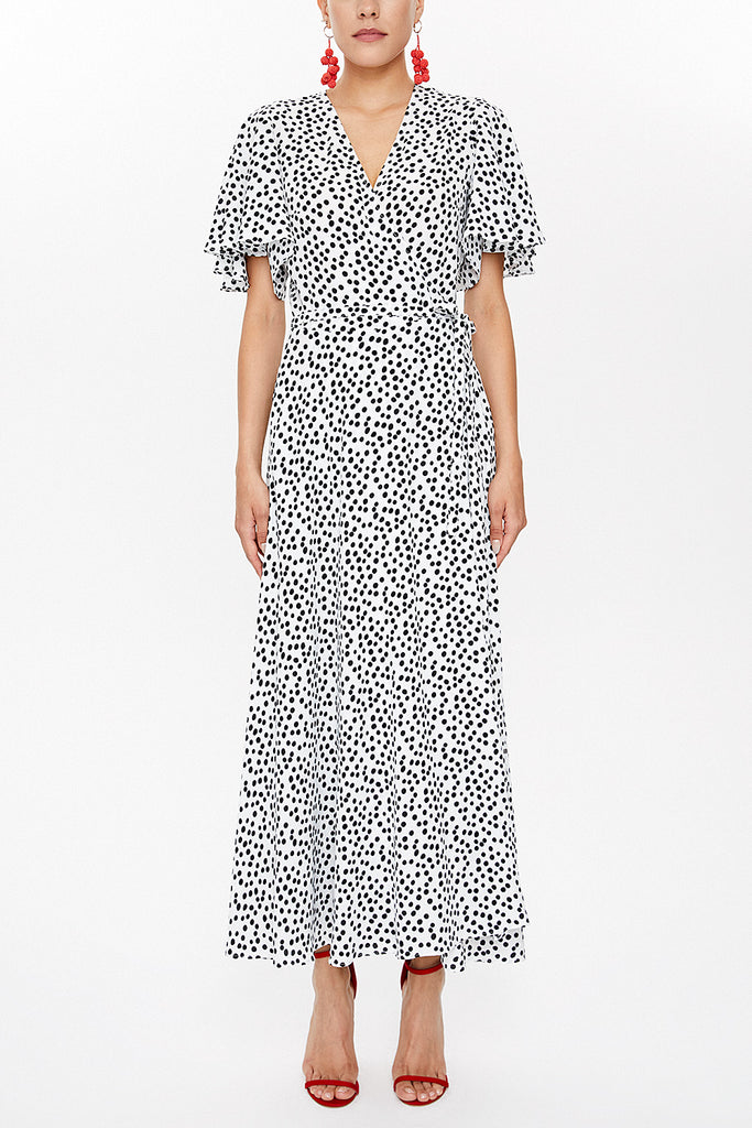 Spotted V-neck wrap-over maxi dress 93207