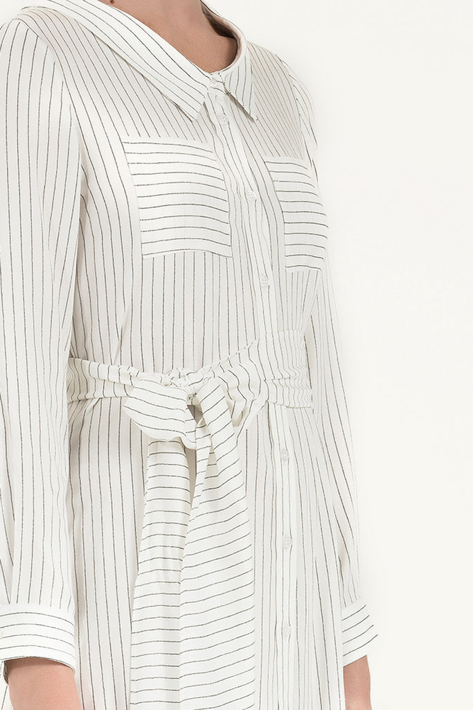 Kemerli Gömlek Elbise Beyaz 92302