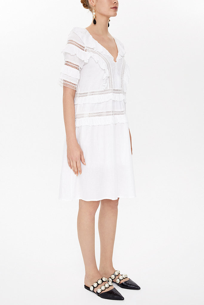 White Lace and ruffled midi dress 92311