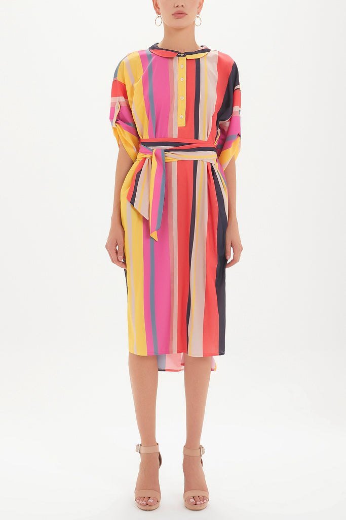 Striped Button wide cut midi dress 92386