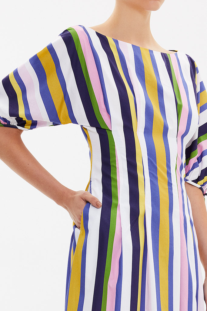 Striped Batwing sleeve zipped midi dress 92690