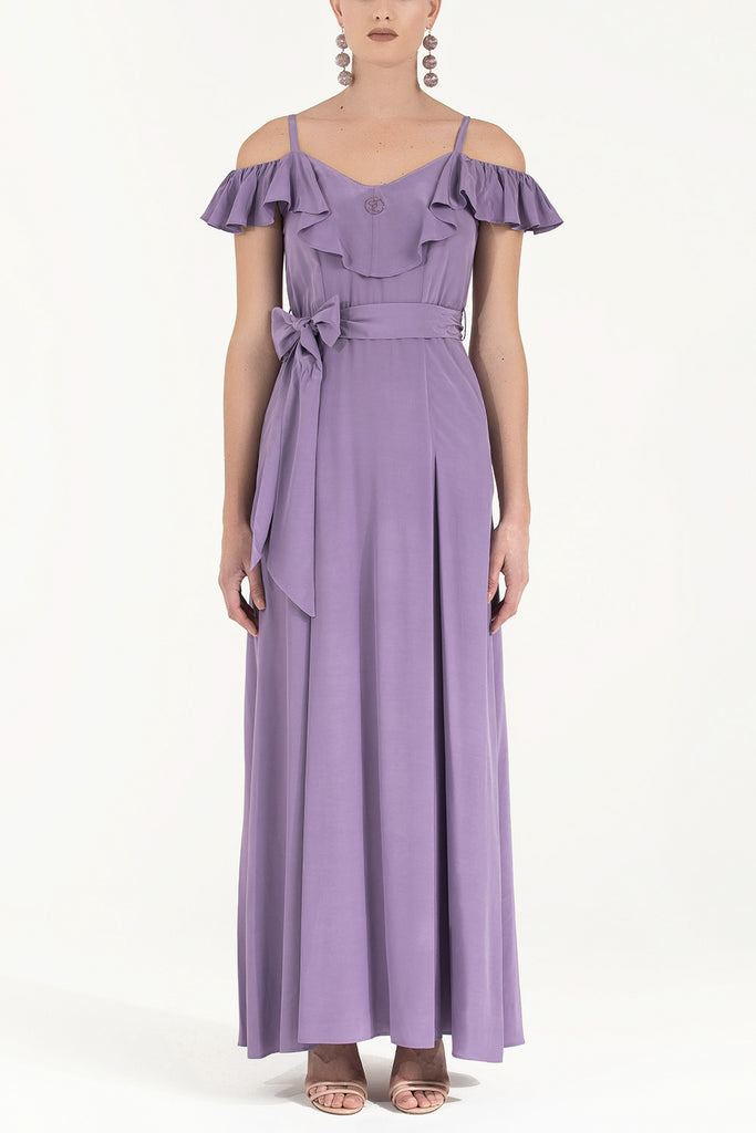 Valon Düşük Omuz Elbise Lila 92318
