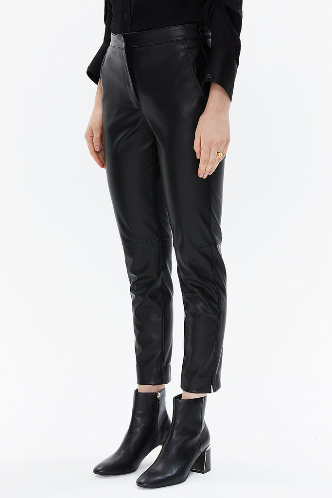 Black Five-pocket slim fit leather Pants 41511