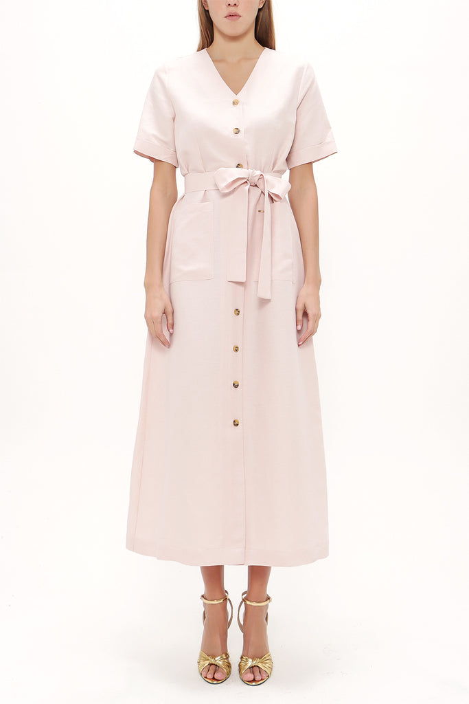 Salmon Short sleeve midi dress 92852