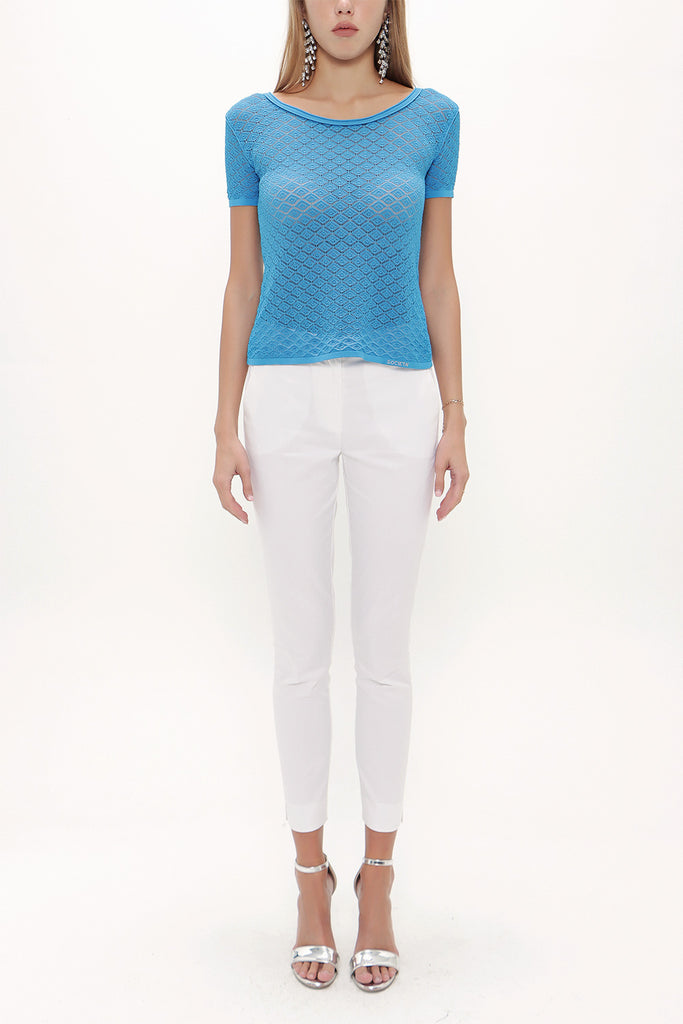 Blue Jacquard woven tricot  blouse  28250