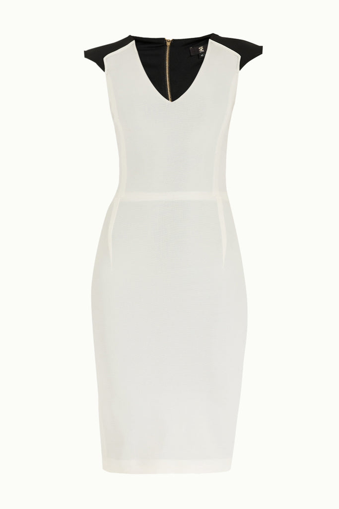 Ve Yaka Örme Elbise Beyaz 91530