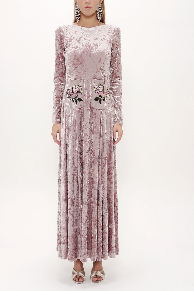 Salmon Embroidered velvet maxi dress 92135