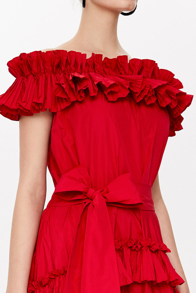 Red Off shoulder maxi dress 93127