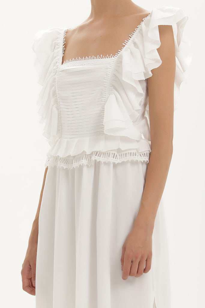 White Laced and ruffled maxi dress 92328