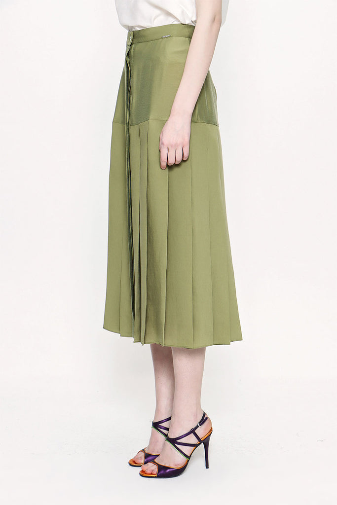 Khaki Elastic  waist godet skirt  81178