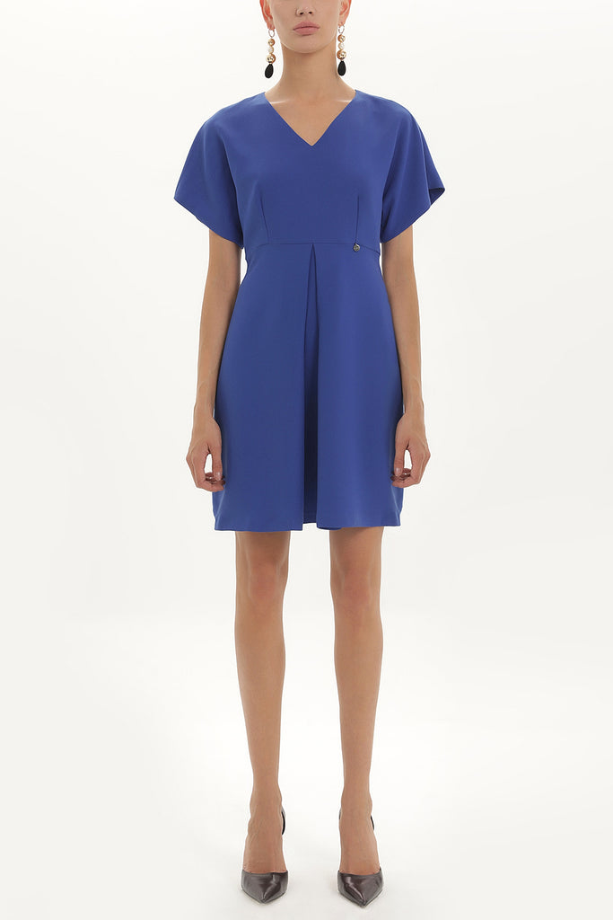 Sax V-neck Pleated skirt mini dress 91417