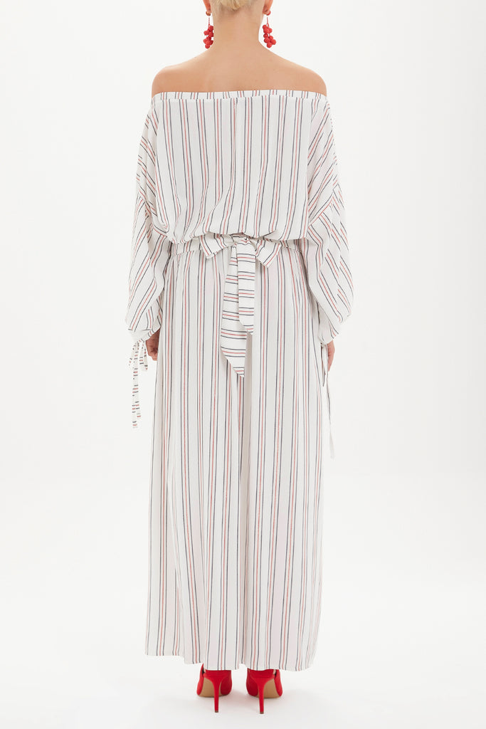 Cepli Düşük Omuz Uzun Elbise 92308