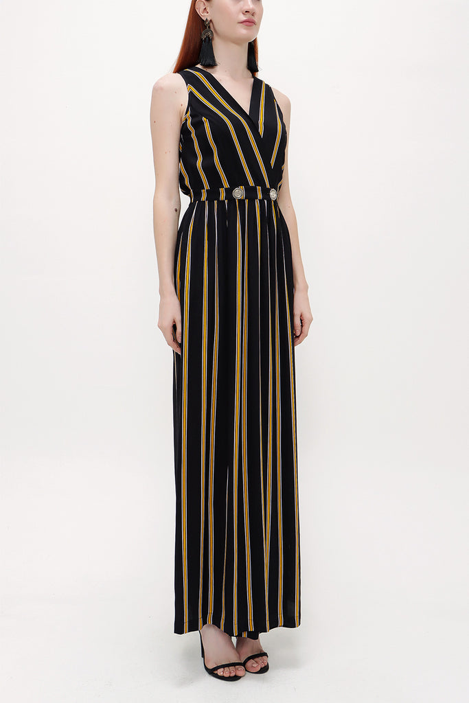 Black Wrap-over sleeveless maxi dress 92381