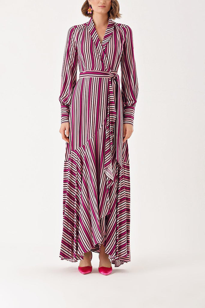 Striped wrapped long dress 93975