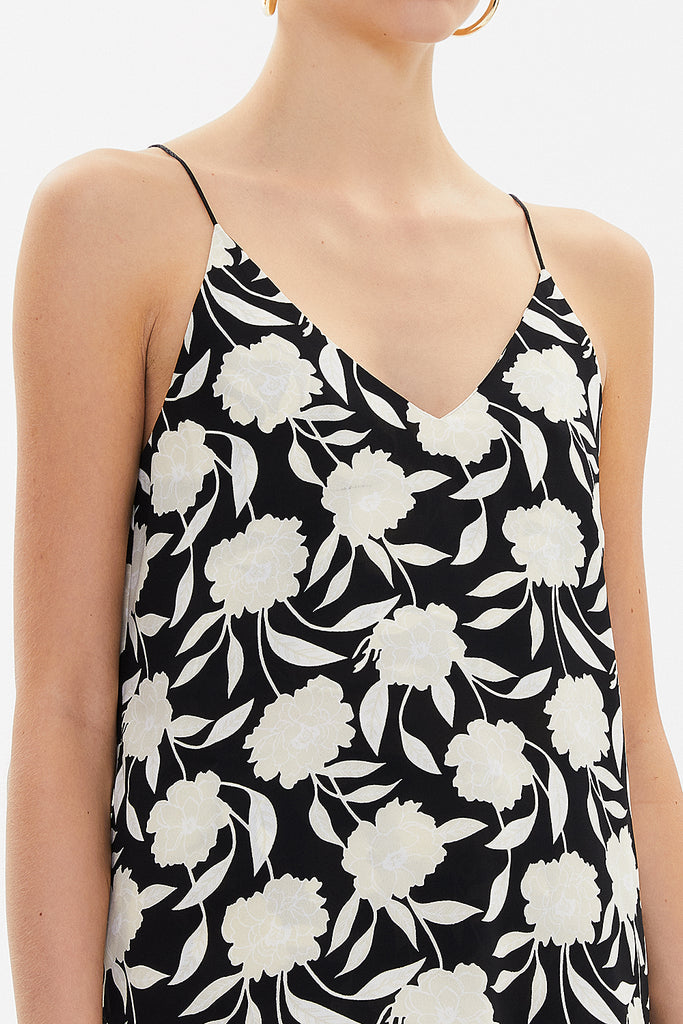 Black Background Floral Printed Strappy  V-neck  blouse  19792