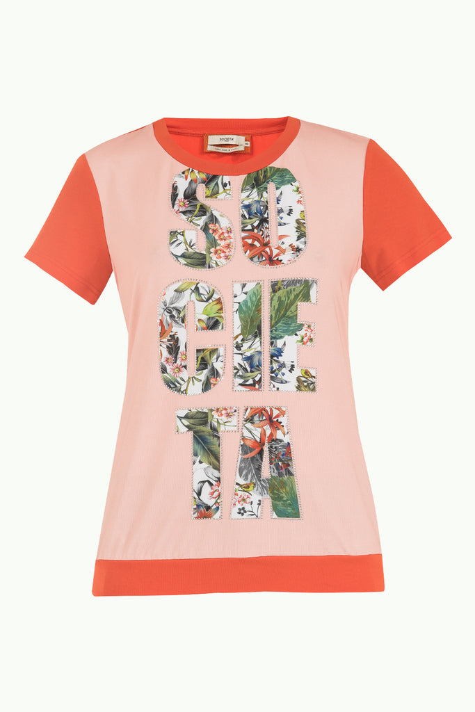 Baskılı Bol Kesim Örme Bluz Mercan 19595