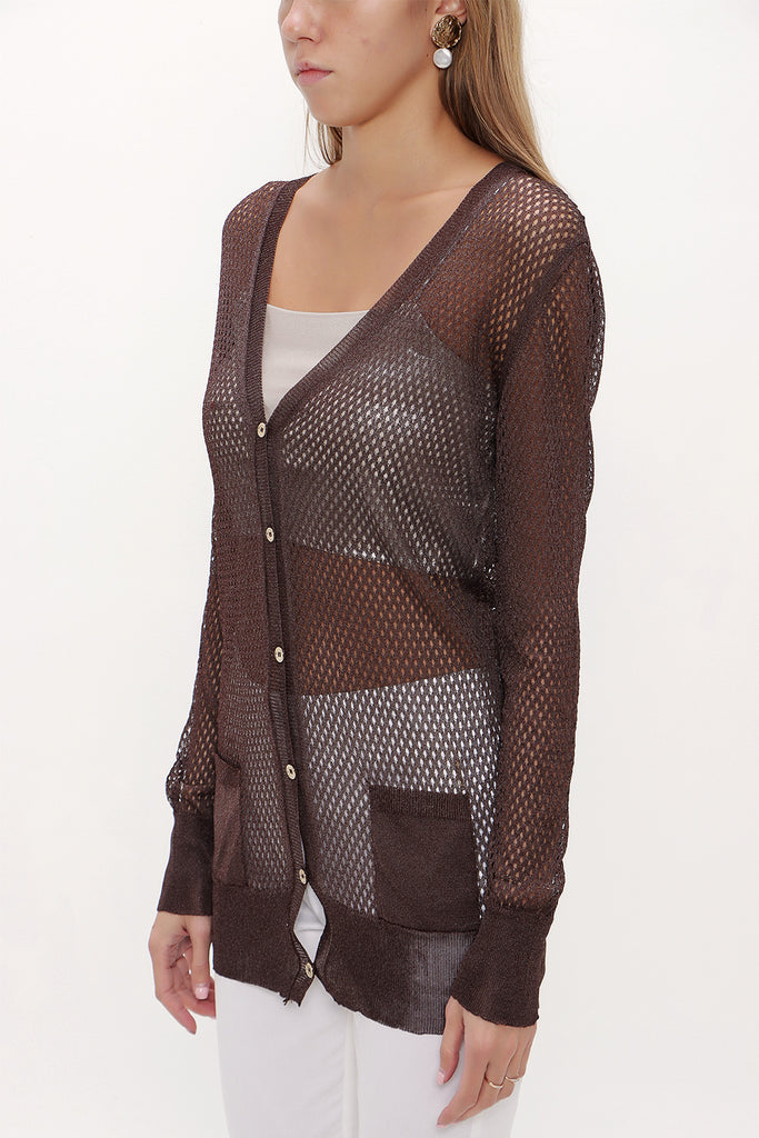 Brown Hole woven  knit  cardigan  28645