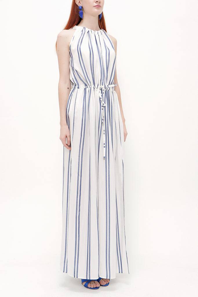 Blue Lace-up sleeveless maxi dress 92385