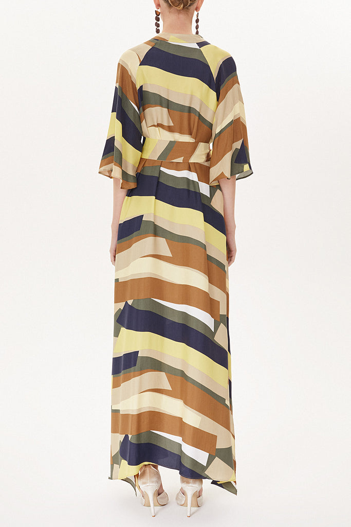 Brown Yellow Striped Wide cut maxi dress 93434