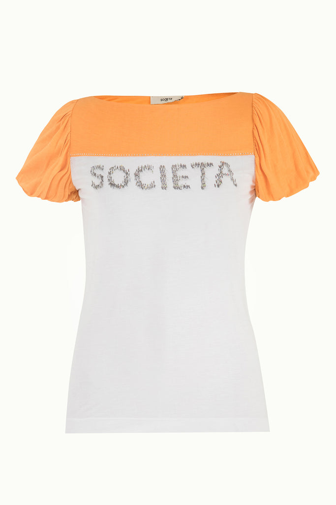 Orange Printed cotton tshirt 18595