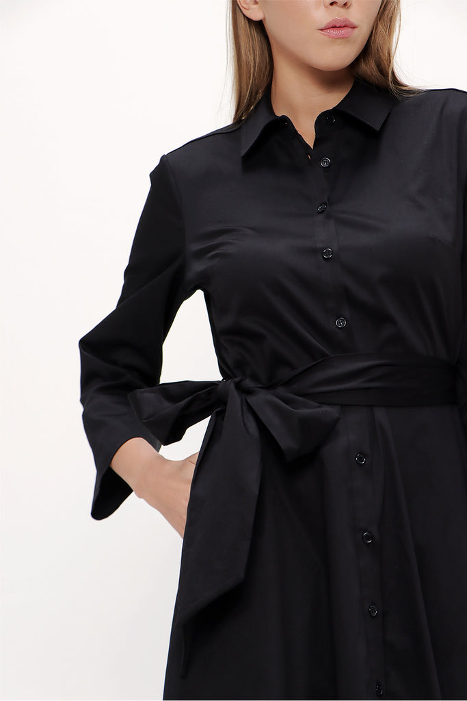 Black Fitted waist shirt  dress  93708