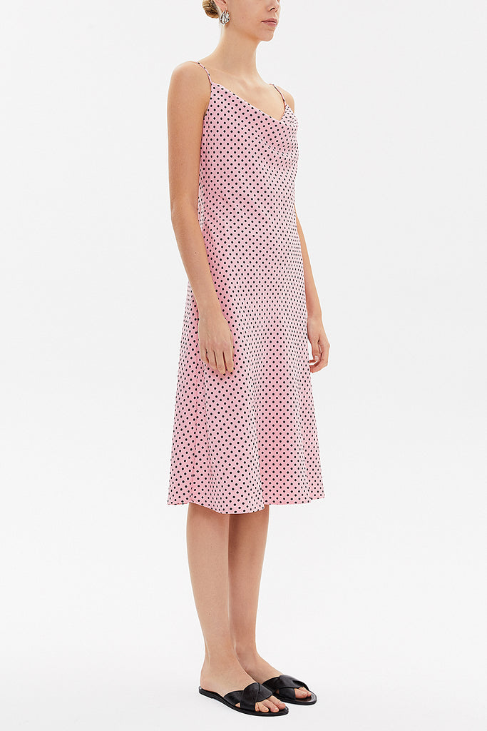 Pink Degage collar spaghetti straps midi dress 92844