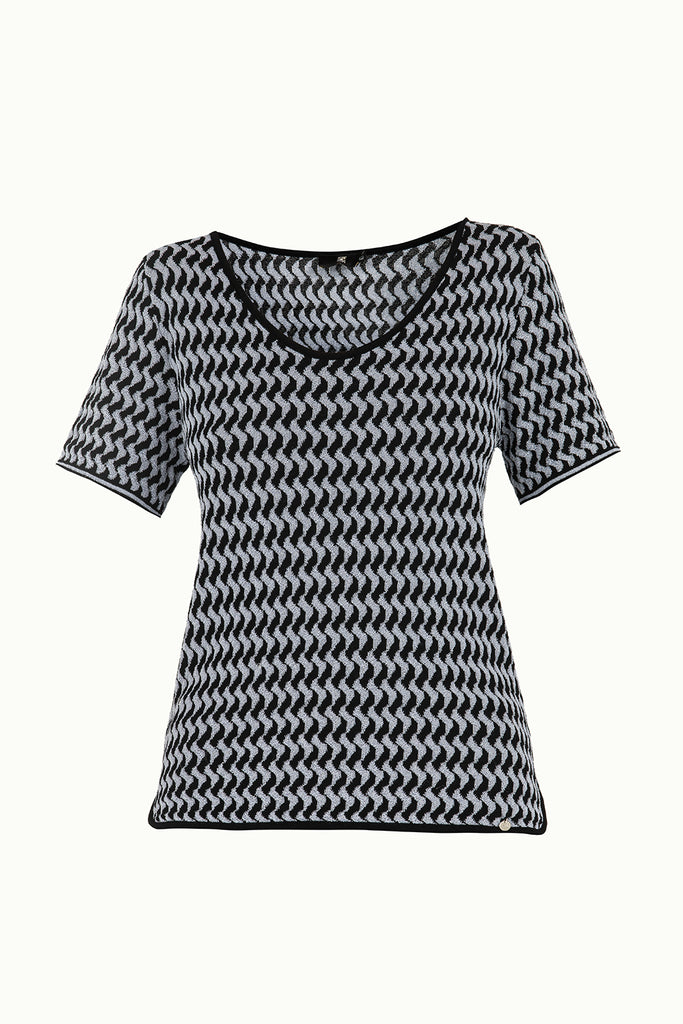 Black Wide collar  short sleeved tricot  blouse 28661