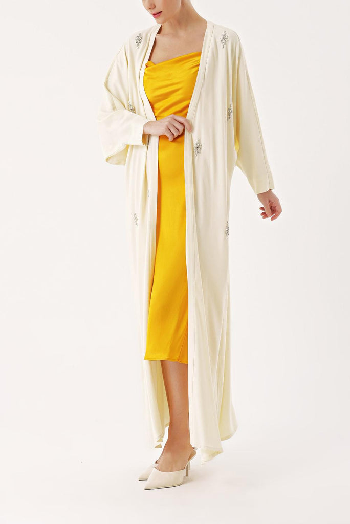 Bej Taş işlemeli uzun kollu kaftan 94467