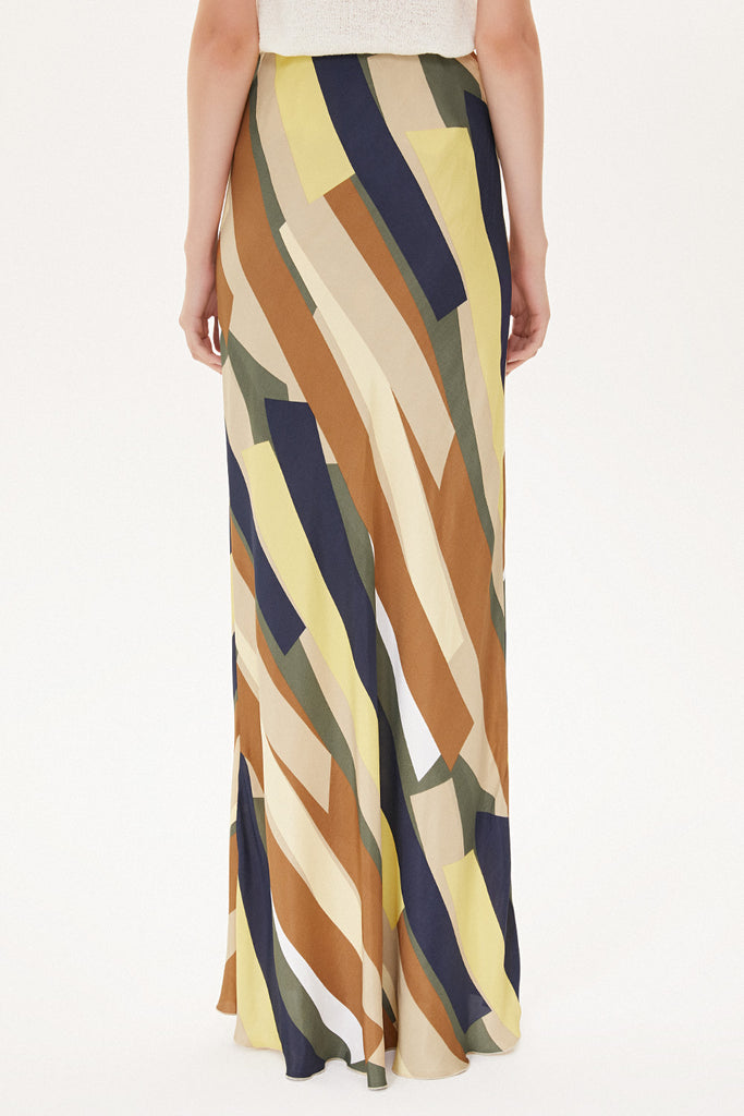 Mustard Striped Elastic waist maxi skirt 81164