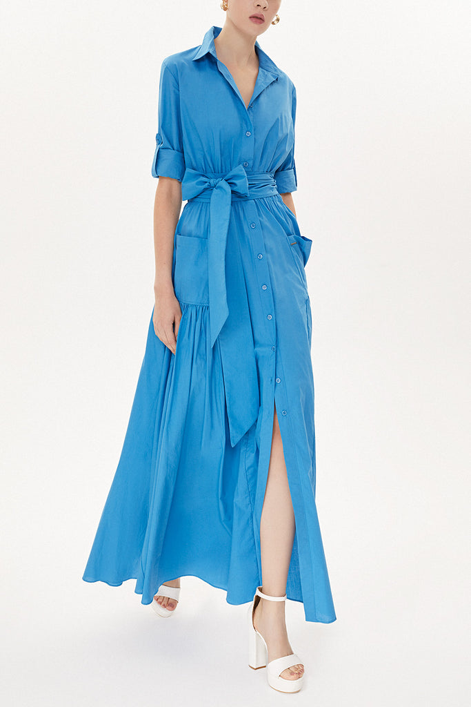 Blue Pleated maxi dress  93723