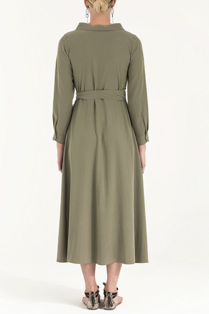 Kemerli Gömlek Elbise Yeşil 92302