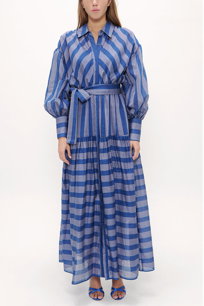 Blue Gathered maxi dress 92863