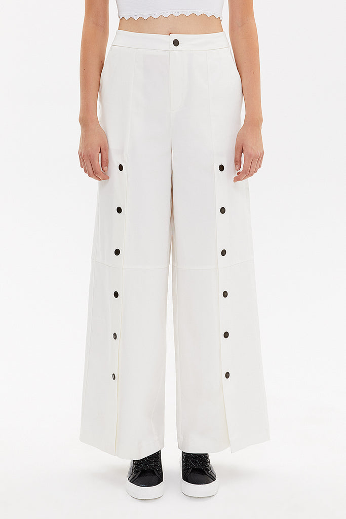 White Snap fastener detail  wide leg pants 41298