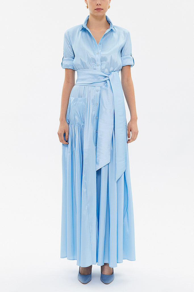 Blue Pleated detail maxi dress 93131