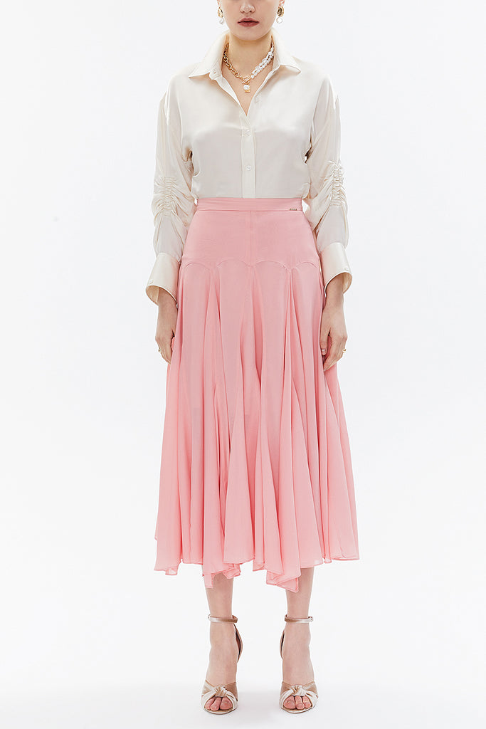 Pink High waist godet midi skirt  81113