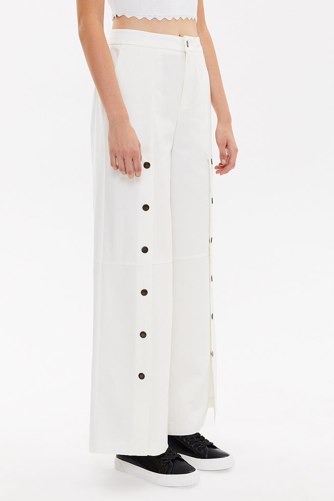 White Snap fastener detail  wide leg pants 41298