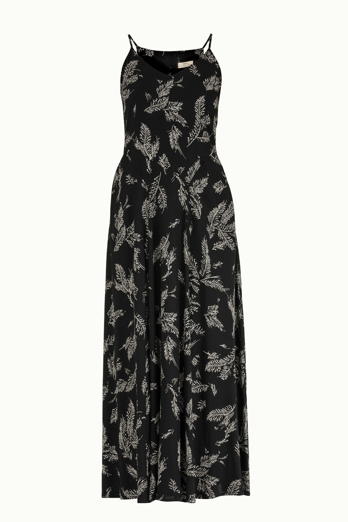 Askılı Desenli Uzun Elbise