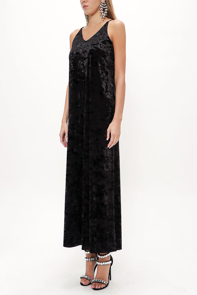 Black Strappy velvet maxi dress 92149