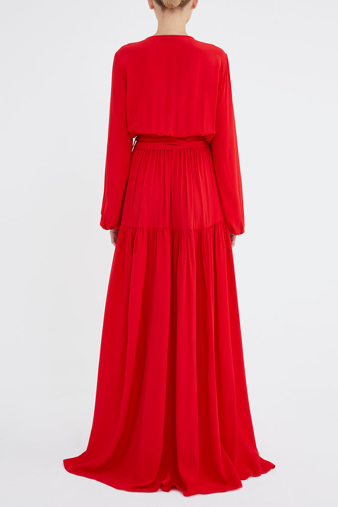 V Yaka Uzun Kemerli Uzun Elbise 92886