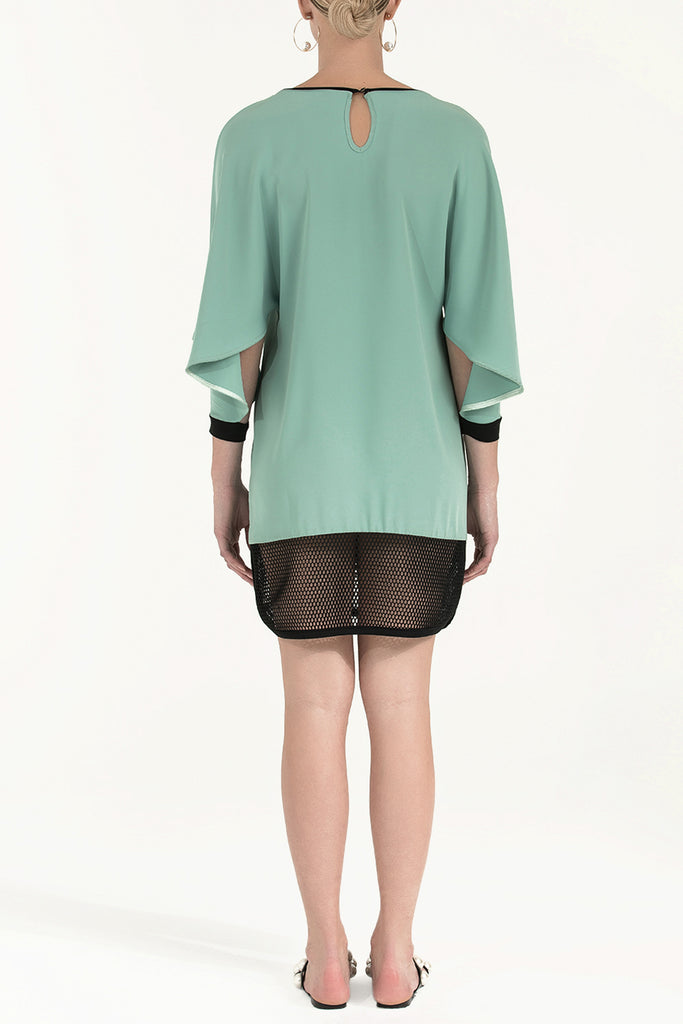 File Kumaş Mixli Baskılı Elbise Mint-siyah 91436