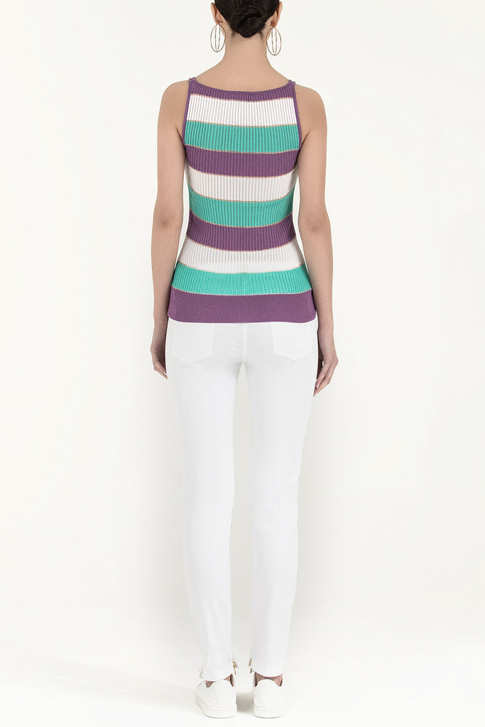 Purple Striped  sleeveless tricot  blouse  28411