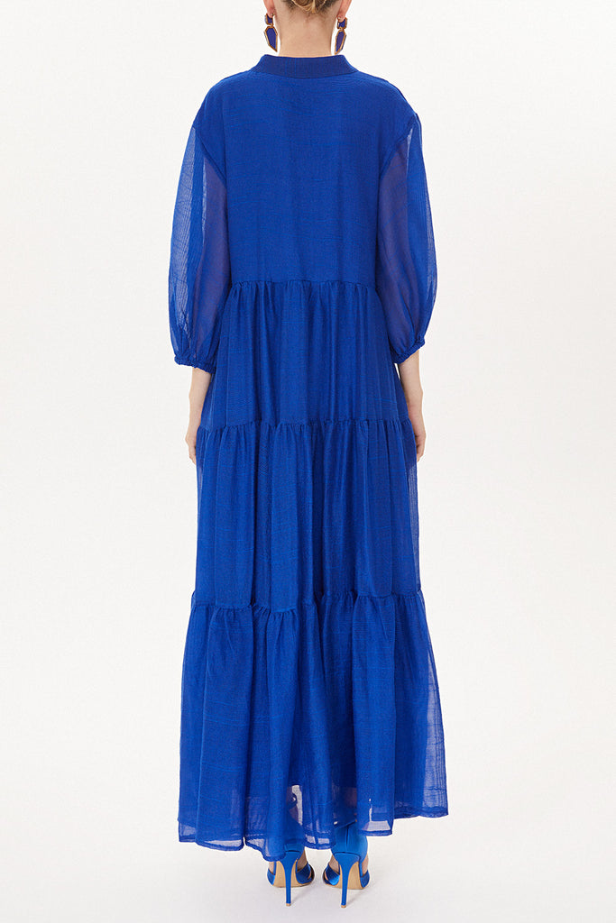 Blue Pleated wide cut dress 93435