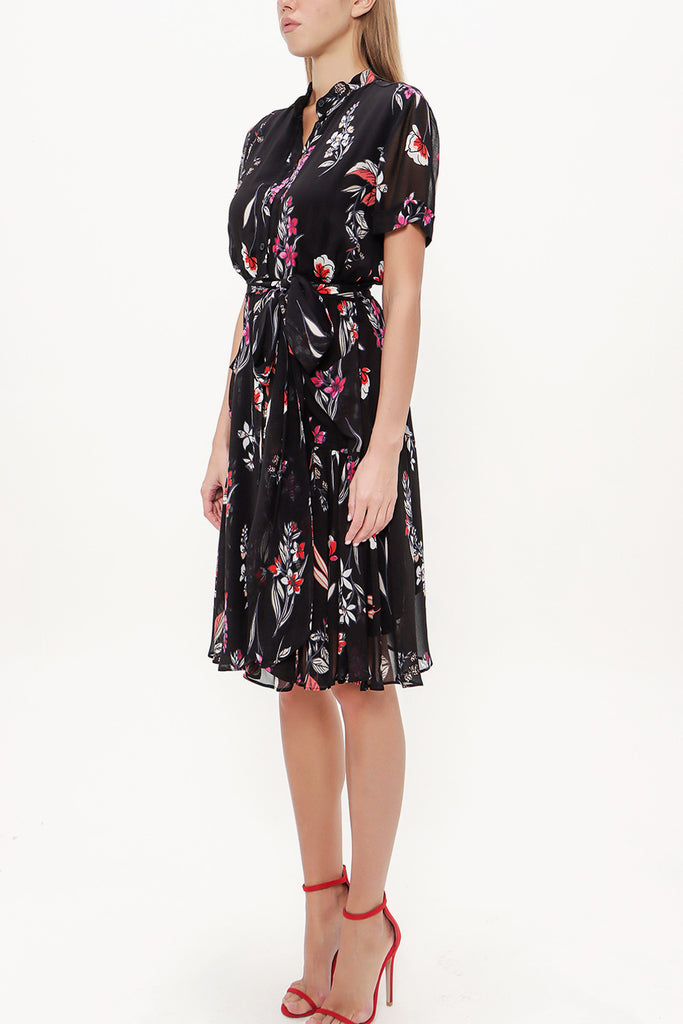 Black Short sleeve chiffon midi dress 92782