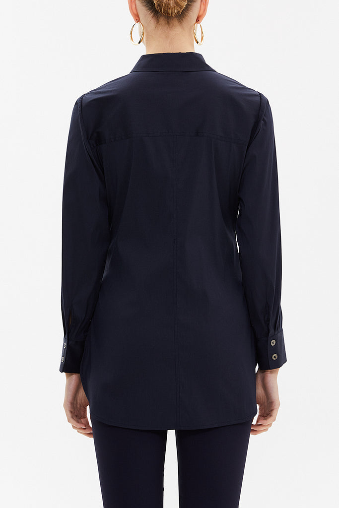 Navy Blue Lacu up wide cut poplin shirt 10723