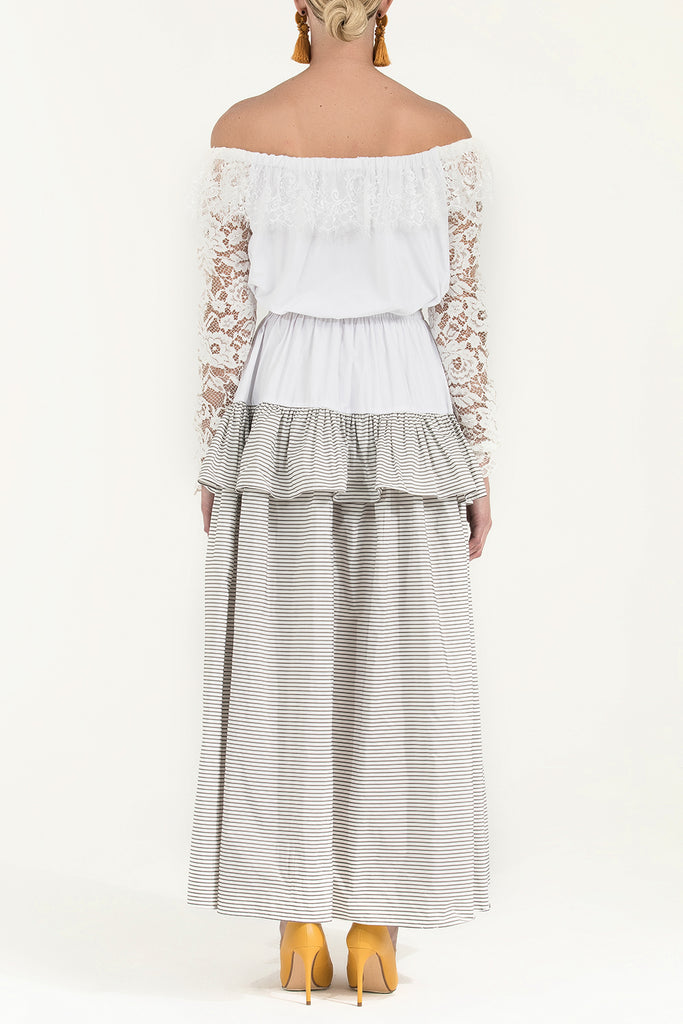 Dantelli Volanlı Uzun Elbise 92249