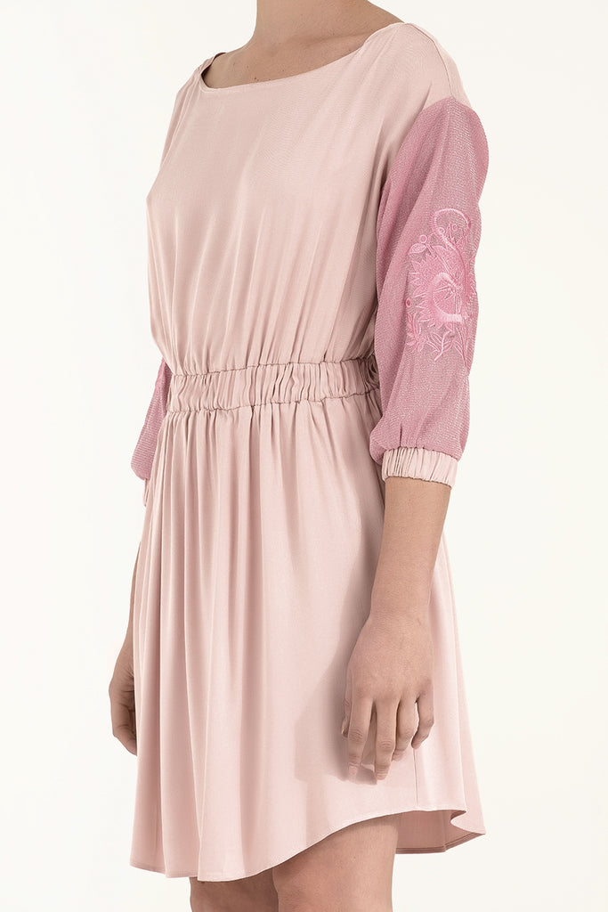 Nakışlı Beli Lastikli Viskon Mini Elbise 92096