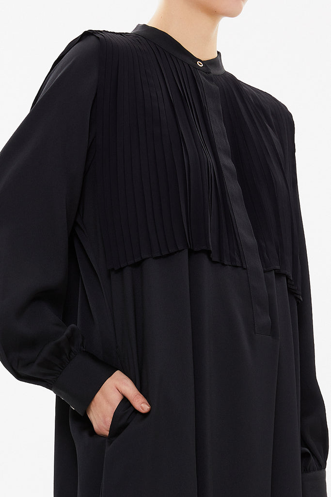 Black Front Pleated midi dress 93069