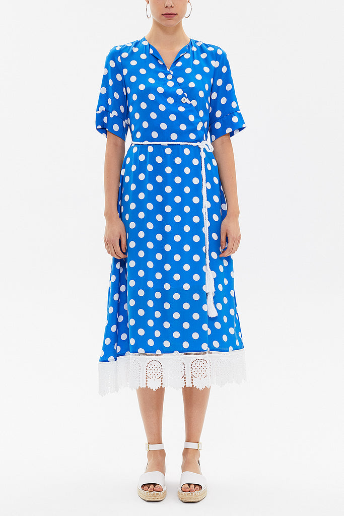 Blue Guipure wrap-over midi dress 92797