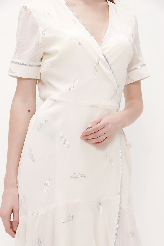 Ecru Wrap-over midi dress 92828